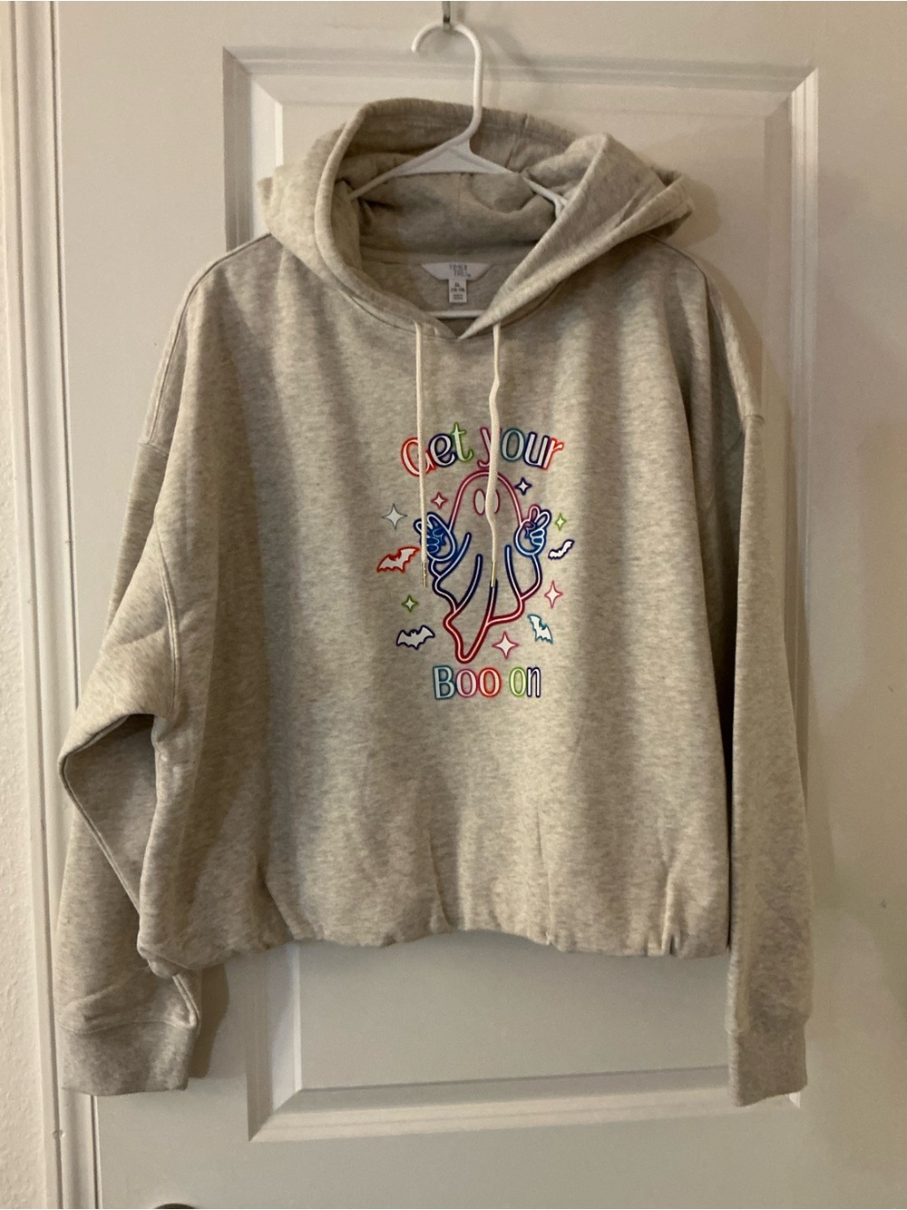 Custom Halloween Hoodie Graphic Screen Print Light Oatmeal Bubble Hem XL